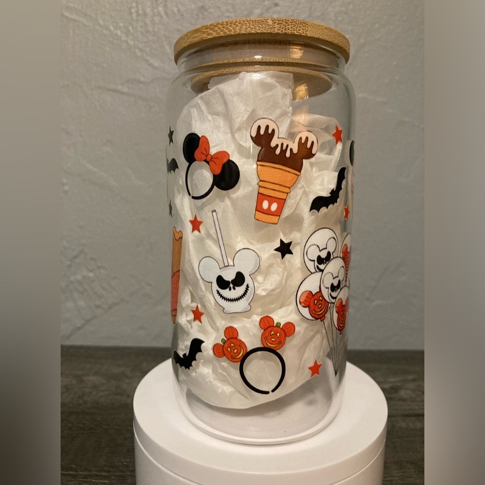 Hand Crafted Halloween Mickey Mouse shaped Treats Glass Tumbler